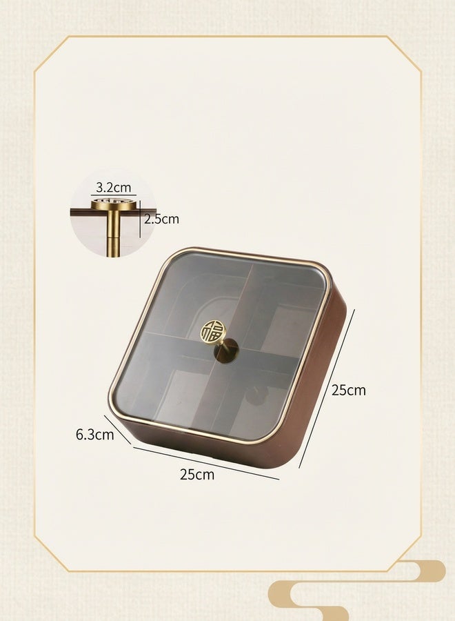 uoobox Wood-Grain 4-Compartment Snack Box with Transparent Lid – Dustproof Storage for Snacks/Nuts/Jewelry - Image 5