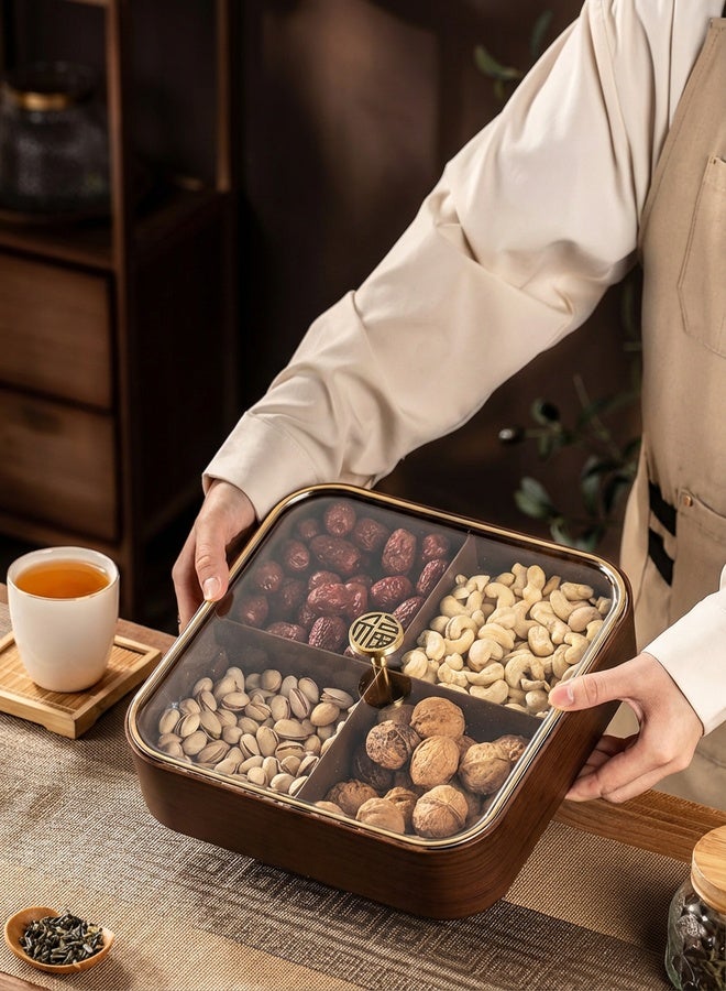 uoobox Wood-Grain 4-Compartment Snack Box with Transparent Lid – Dustproof Storage for Snacks/Nuts/Jewelry - Image 3