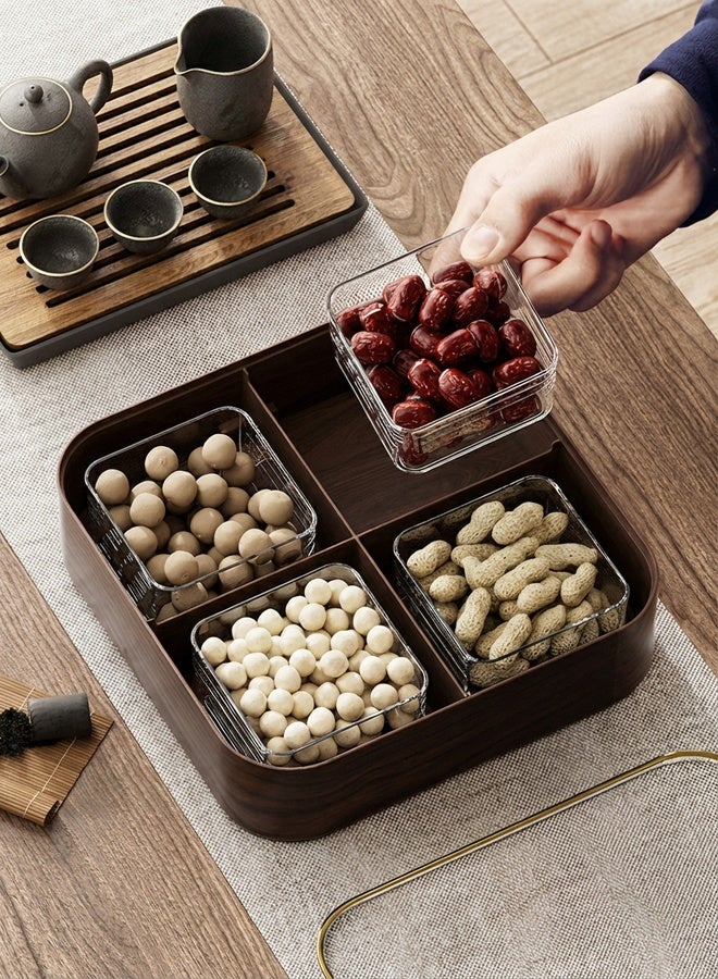 uoobox Wood-Grain 4-Compartment Snack Box with Transparent Lid – Dustproof Storage for Snacks/Nuts/Jewelry - Image 2