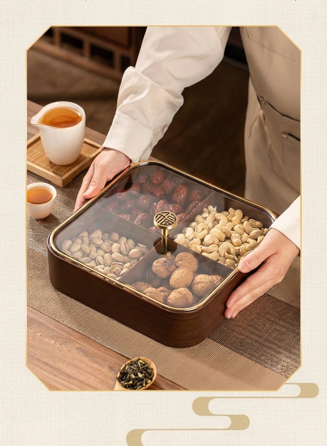 uoobox Wood-Grain 4-Compartment Snack Box with Transparent Lid – Dustproof Storage for Snacks/Nuts/Jewelry - Image 4