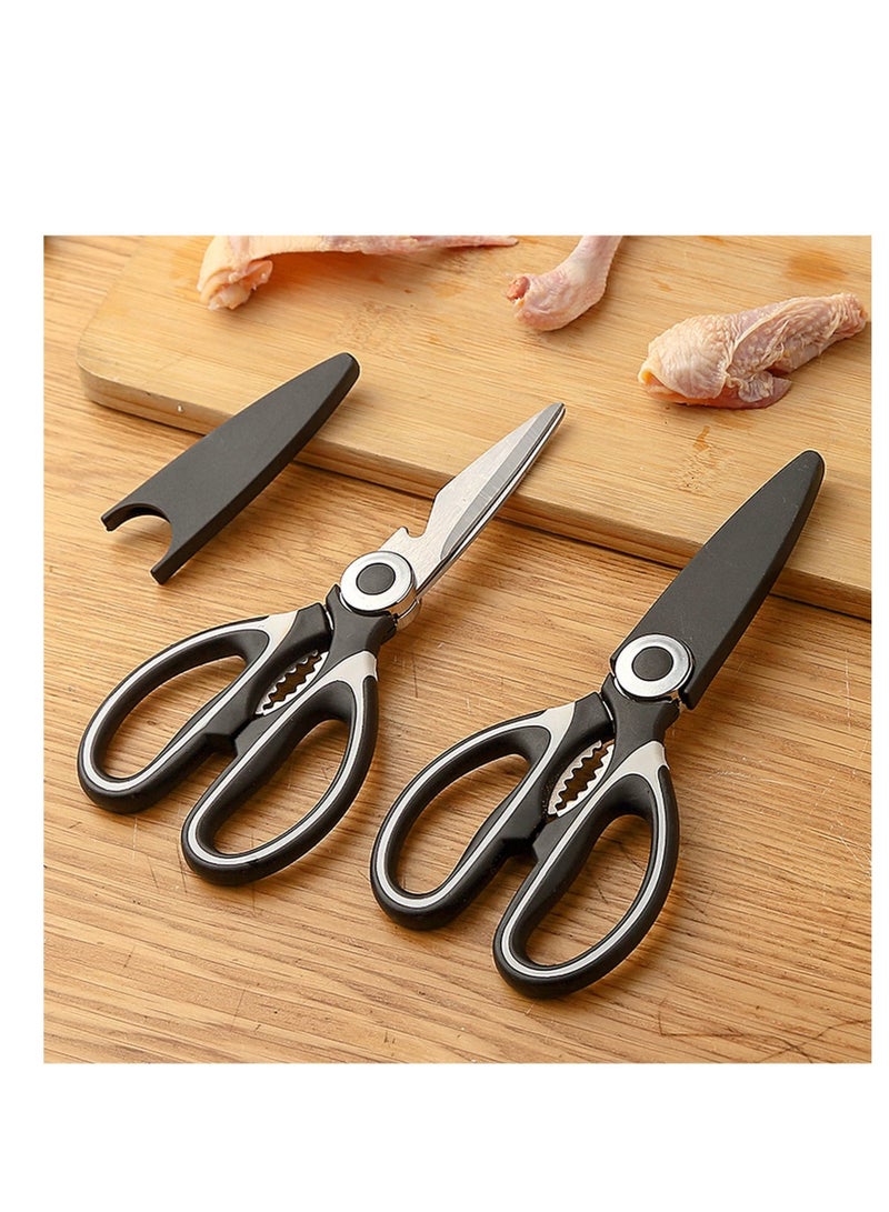 SYOSI Stainless Steel Kitchen Scissor with Cover,Kitchen Shears Multipurpose Household and Garden Ultra Sharp Utility Scissors (Black,2 PCS)  - Image 1