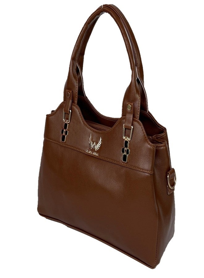 Amanda Vegan Leather Handbag for Women | 3 Zip Compartments Inner Pockets Double Handle Detachable Shoulder Strap | Office, College, Party Use | Stylish Bag for Girls - Maroon - Image 3