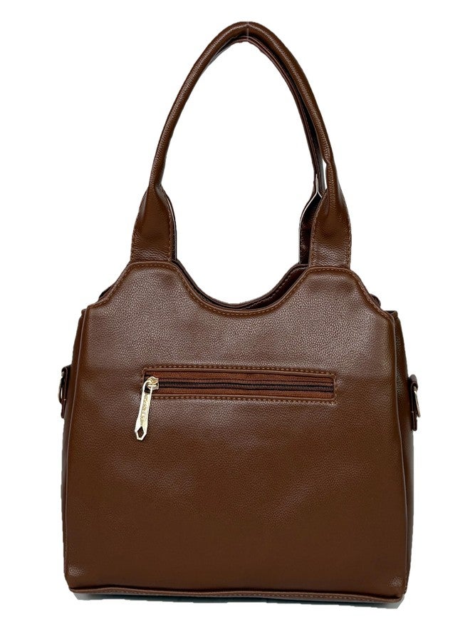 Amanda Vegan Leather Handbag for Women | 3 Zip Compartments Inner Pockets Double Handle Detachable Shoulder Strap | Office, College, Party Use | Stylish Bag for Girls - Maroon - Image 2