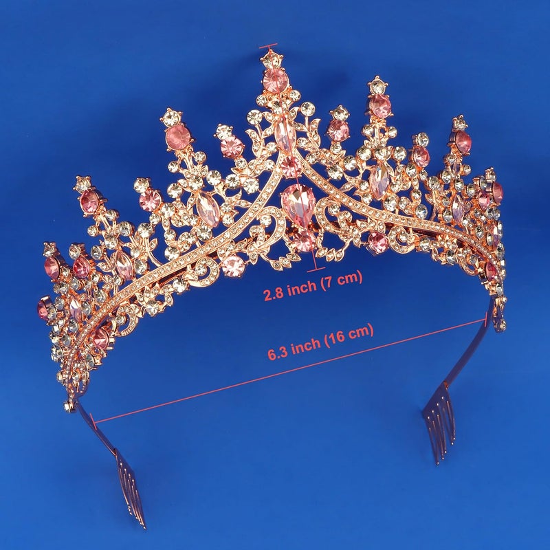 Cocide Pink Crowns for Women Pink Tiaras for Women Princess Tiaras for Girls Costume Halloween Hair Accessories Royal Crystal Headbands Cosplay Birthday Pageant Bride Headpieces - Image 5