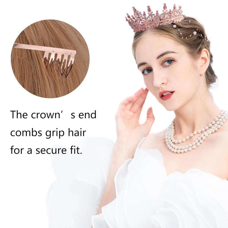 Cocide Pink Crowns for Women Pink Tiaras for Women Princess Tiaras for Girls Costume Halloween Hair Accessories Royal Crystal Headbands Cosplay Birthday Pageant Bride Headpieces - Image 3