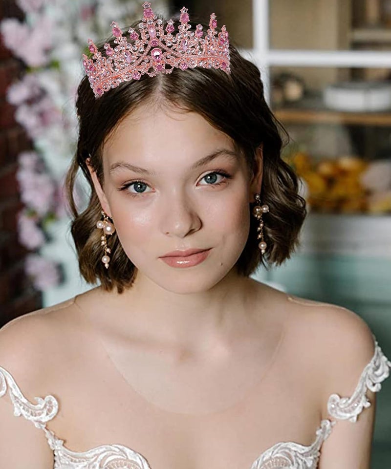 Cocide Pink Crowns for Women Pink Tiaras for Women Princess Tiaras for Girls Costume Halloween Hair Accessories Royal Crystal Headbands Cosplay Birthday Pageant Bride Headpieces - Image 2