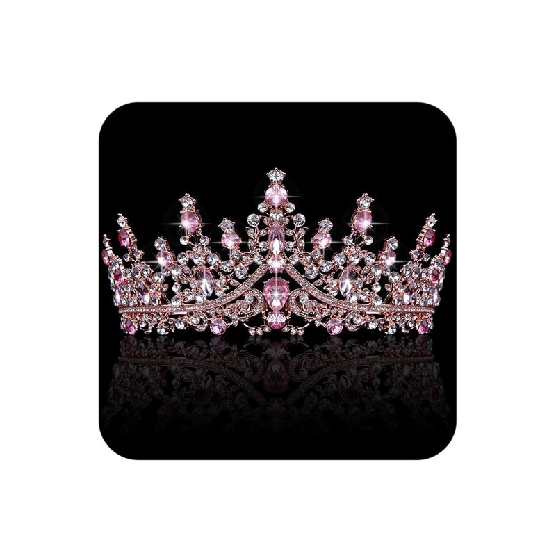 Cocide Pink Crowns for Women Pink Tiaras for Women Princess Tiaras for Girls Costume Halloween Hair Accessories Royal Crystal Headbands Cosplay Birthday Pageant Bride Headpieces - Image 1