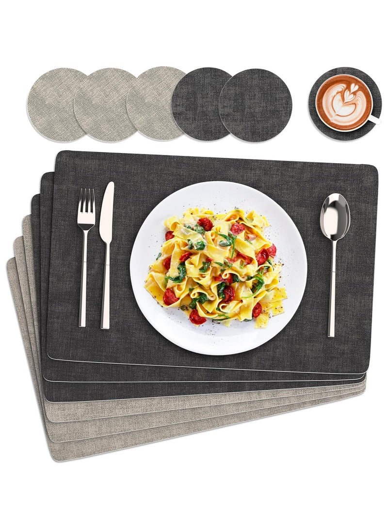 Beauenty Placemats and Coaster Set of 6, Heat-Resistant Non-Slip and Washable [Dual-Sided] PU Table Place Mats for Kitchen Indoor Outdoor (43×30cm-Grey) - Image 1
