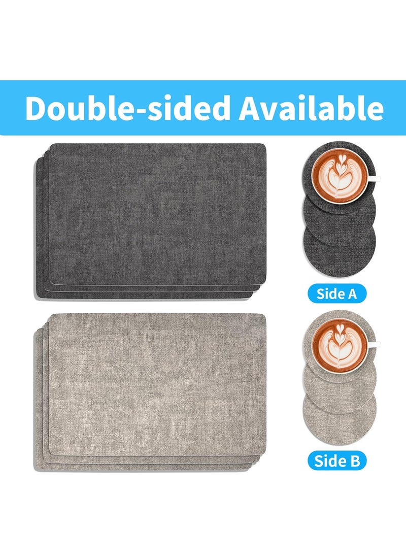 Beauenty Placemats and Coaster Set of 6, Heat-Resistant Non-Slip and Washable [Dual-Sided] PU Table Place Mats for Kitchen Indoor Outdoor (43×30cm-Grey) - Image 2