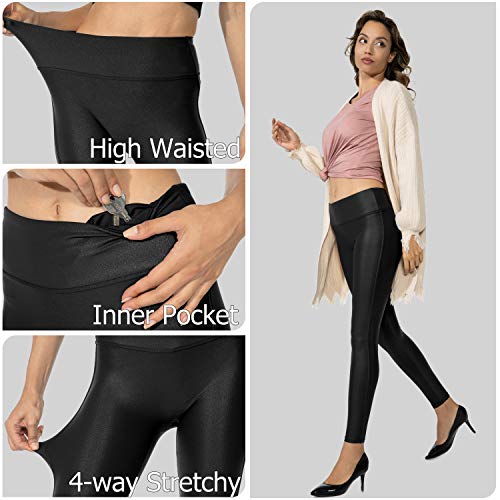 SANTINY Women's 25.5''/27'' Faux Leather Leggings Pants Stretch High Waisted Tights for Women(Black_XS) - Image 4