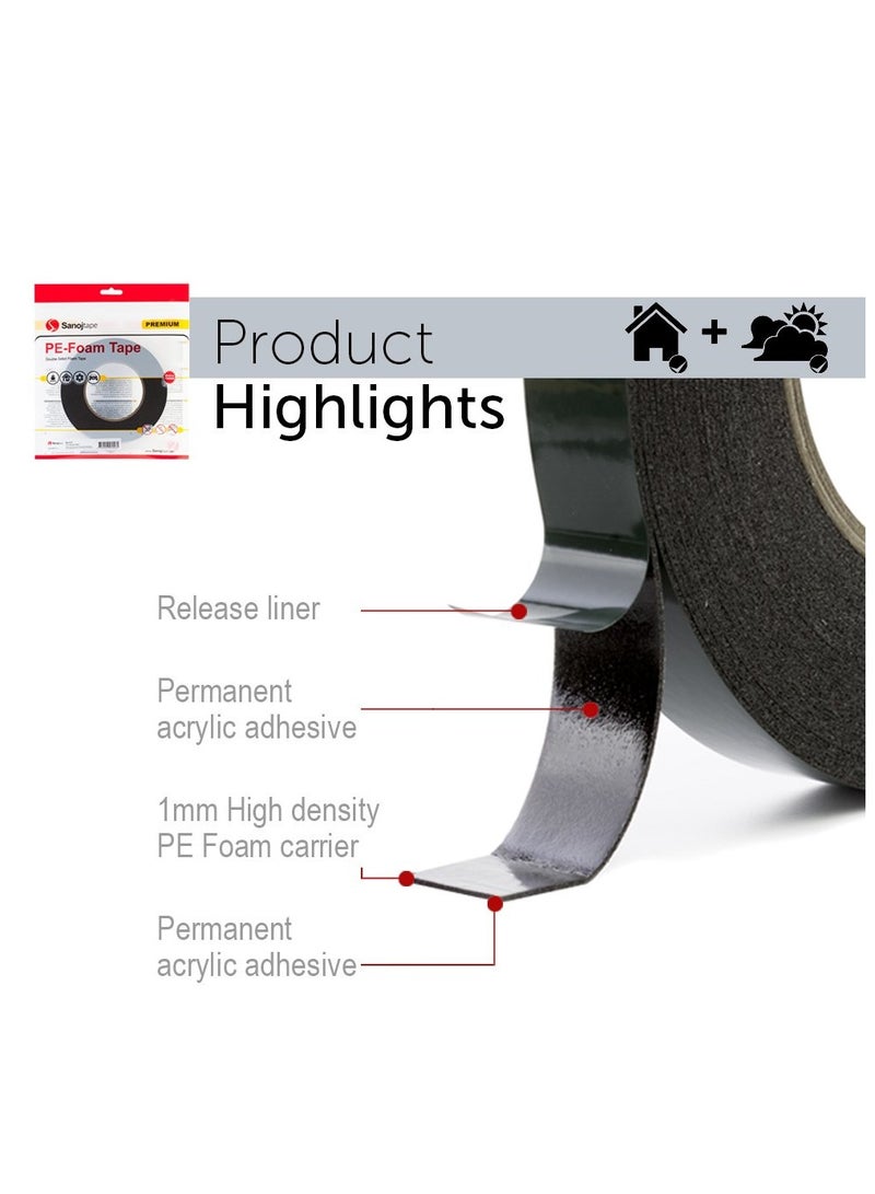 SYOSI Ultra Strong Black Double Sided Tape (2 Pack) 12mm x 10m | Perfect Mounting Tape for Automotive, Moldings, LED, Waterproof 1mm Thickness - Image 3
