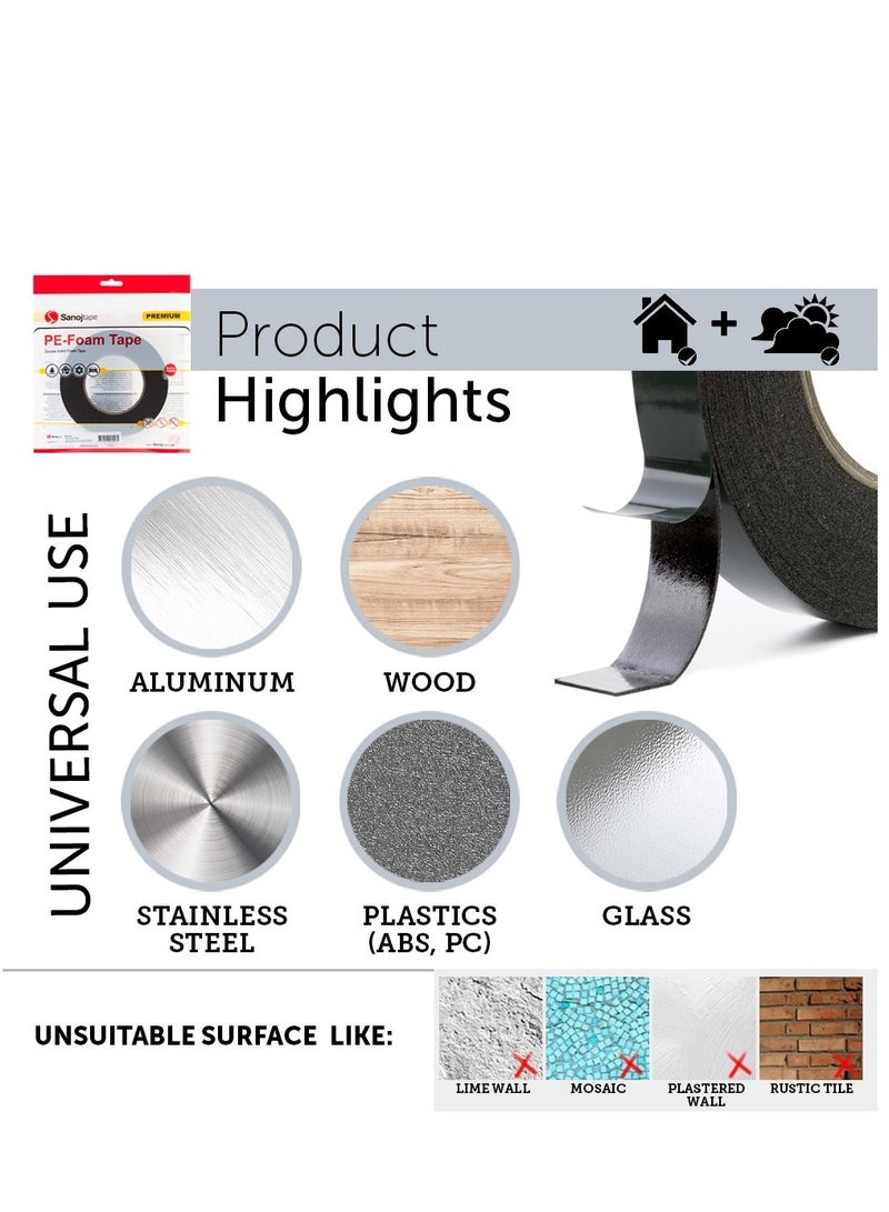 SYOSI Ultra Strong Black Double Sided Tape (2 Pack) 12mm x 10m | Perfect Mounting Tape for Automotive, Moldings, LED, Waterproof 1mm Thickness - Image 4