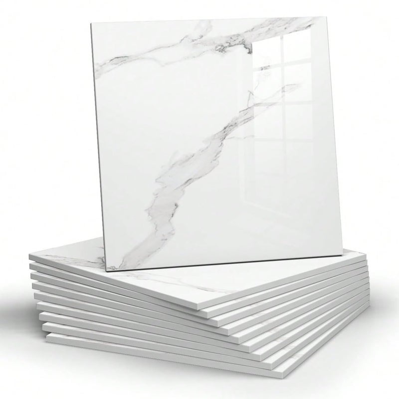 Chejiaye 10pcs Marble Peel and Stick Backsplash Waterproof Washroom Wall Panels Peel and Stick Tile PVC Foam Wall Panels for KitchenBathroomLiving RoomWhite and GreyNot Real Tile118 x 118