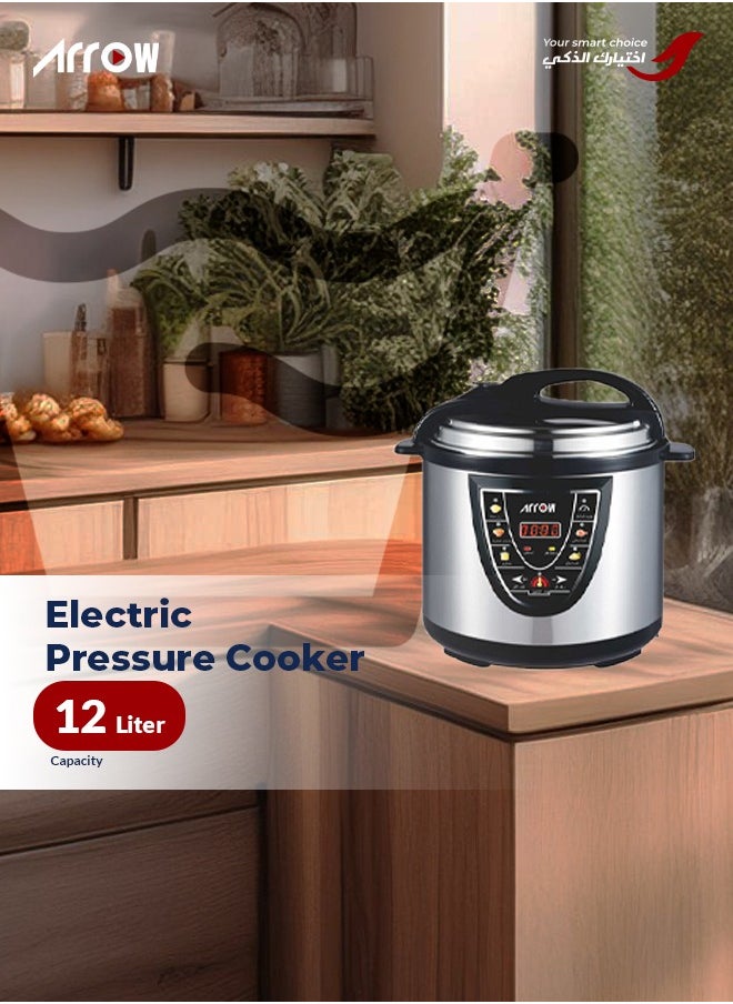 Arrow 12L MINI Electric Pressure Cooker, 1600W | Stainless Steel body | High Quality Golden Pot | Silver Color | Work as a steamer for Mandi and Manto | Model Name: RO-12SEC  - Image 2
