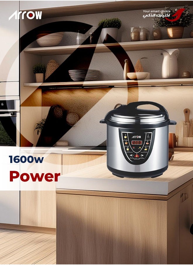 Arrow 12L MINI Electric Pressure Cooker, 1600W | Stainless Steel body | High Quality Golden Pot | Silver Color | Work as a steamer for Mandi and Manto | Model Name: RO-12SEC  - Image 3