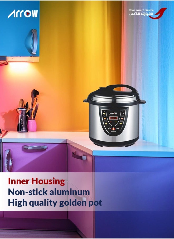 Arrow 12L MINI Electric Pressure Cooker, 1600W | Stainless Steel body | High Quality Golden Pot | Silver Color | Work as a steamer for Mandi and Manto | Model Name: RO-12SEC  - Image 4
