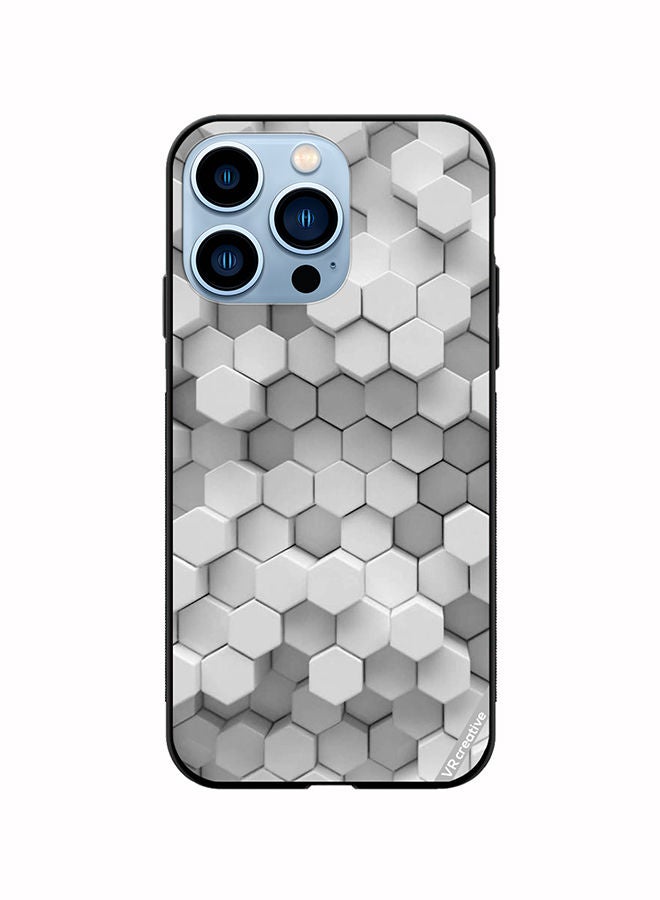 VR CREATIVE Protective Case Cover For Apple iPhone 14 Pro Max 3D Gray White Honeycombs Brick Wall Stairway Decoration Design Multicolour - Image 1