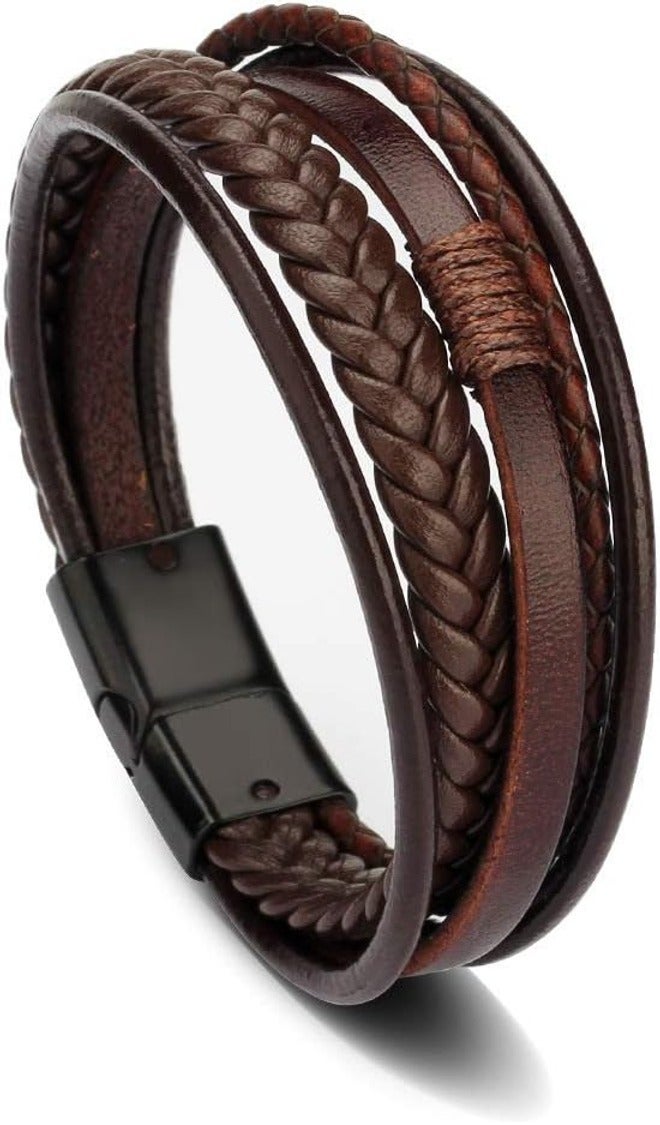 ORiTi Men's Premium Braided Leather Bracelet with Stainless Steel Clasp - Classic Wristband for All Ages - Image 4