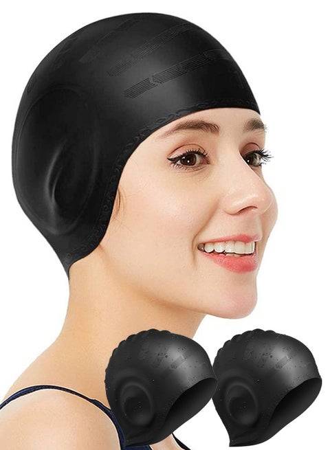 Swimming Cap Women Swimming Hat Silicone Swim Cap Swim Hat Waterproof Cap, 3D Ear Ergonomic Design, Anti-Slip Long Hair, Swimming Cap