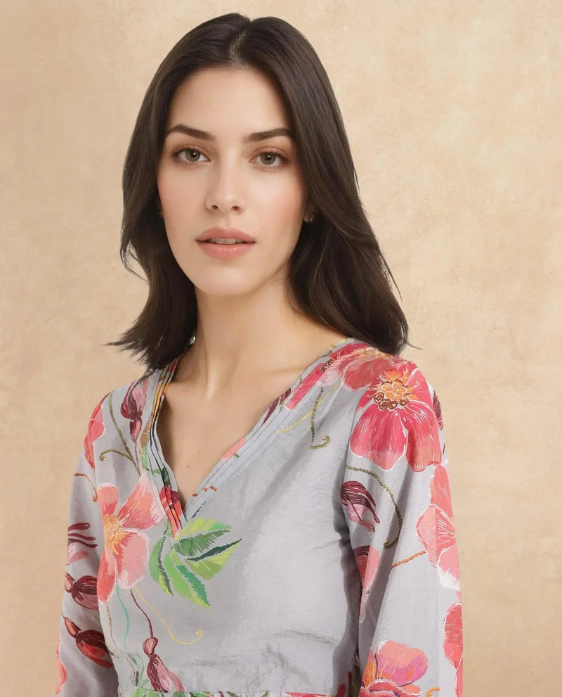 Rareism Women's Floral Fantasy: V-Neck Crop Top