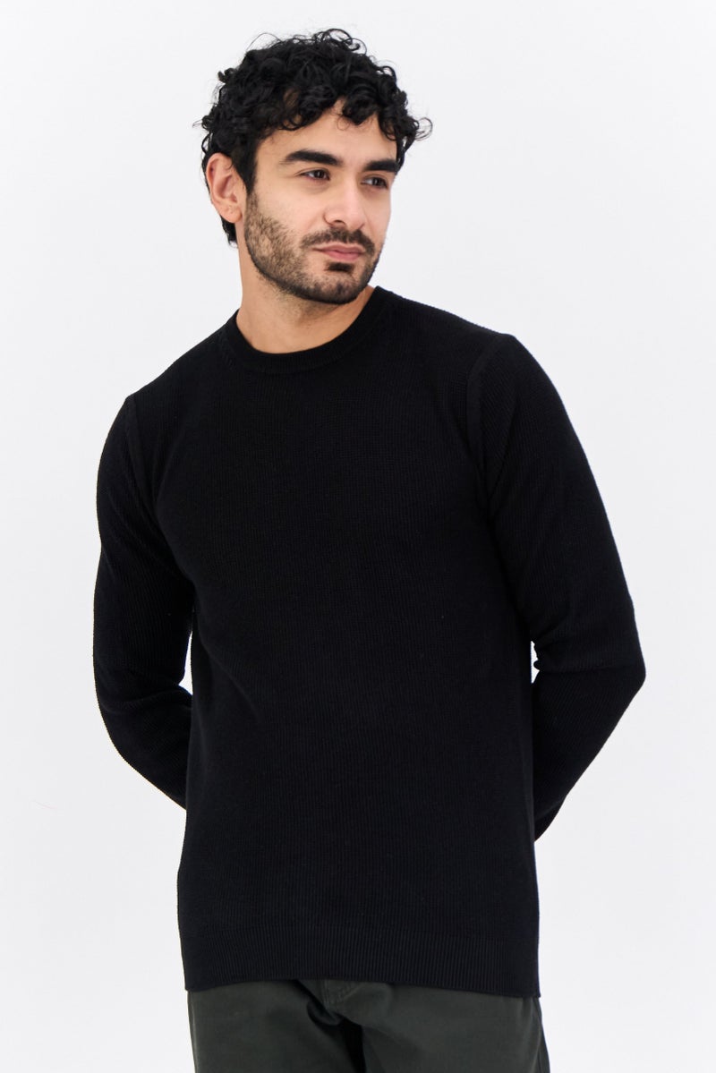 Sorbino Men Crew Neck Long Sleeves Knitted Sweater, Black - Image 1