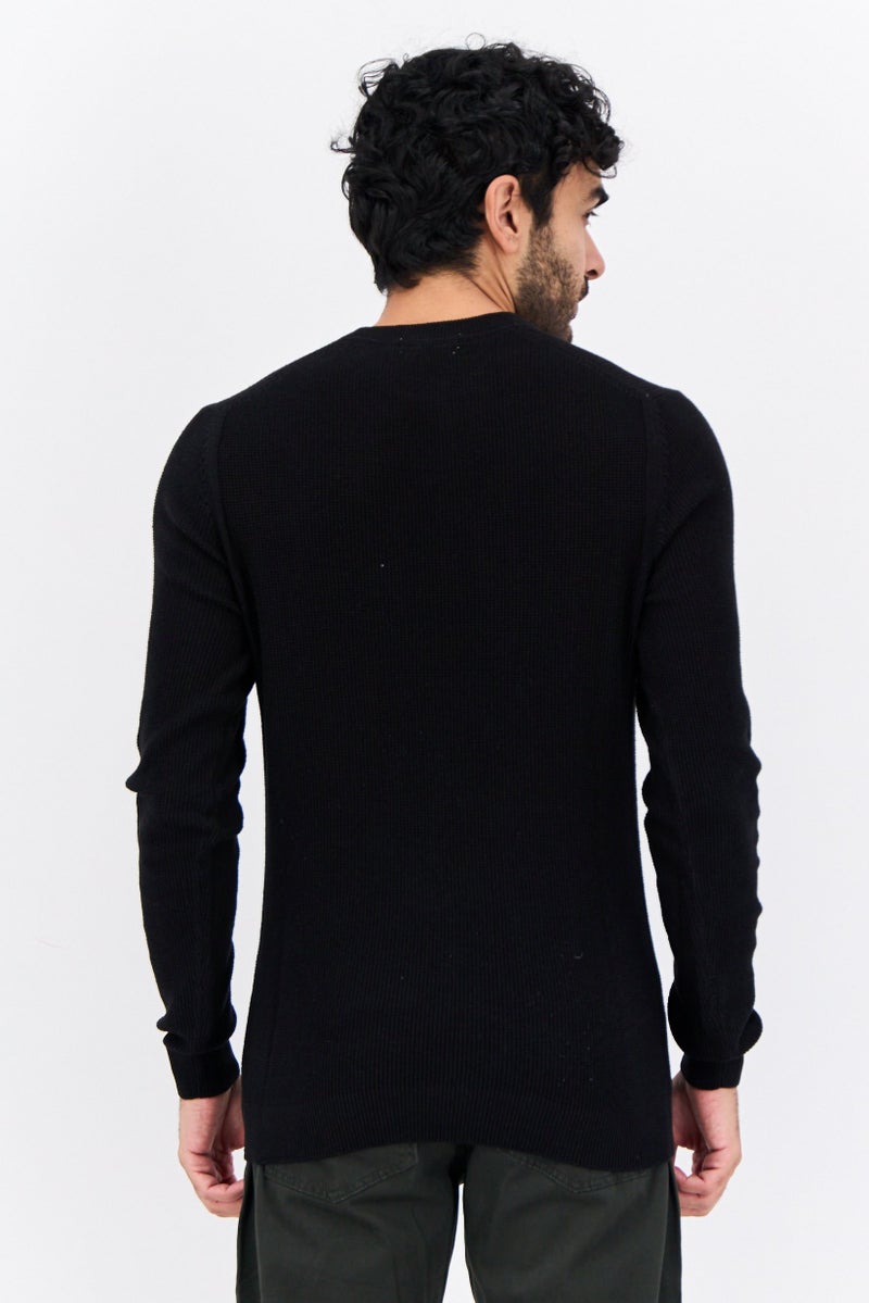 Sorbino Men Crew Neck Long Sleeves Knitted Sweater, Black - Image 3
