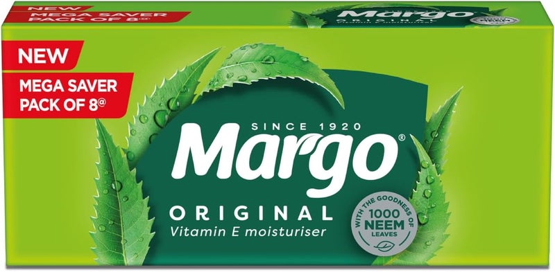Margo Original Neem Soap 125gm X 8 | Powered With Goodness of 1000 Natural Neem Leaves | Soap for Clear and Beautiful Skin | Infused with Vitamin E for Moisturising | Powered With Goodness of 1000 Natural Neem Leaves, For Clear and Beautiful Skin, Infused with Vitamin E, Moisturising - Image 1