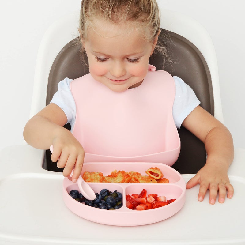 PrimaStella Unbreakable Silicone Non-Slip Baby & Toddler Plate and Spoon Feeding Set - Pink - Image 3
