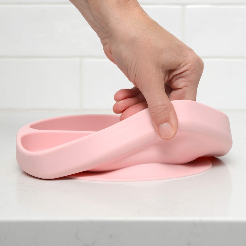 PrimaStella Unbreakable Silicone Non-Slip Baby & Toddler Plate and Spoon Feeding Set - Pink - Image 4