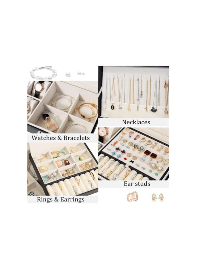 The Bros Jewelry Box, Jewelry Box Organizer For Women Girls, Double Layer Jewelry Storage Case Display Earrings Bracelets Rings Necklaces, Pu Leather Large Jewelry Organizer Storage Case With Lock - Image 2