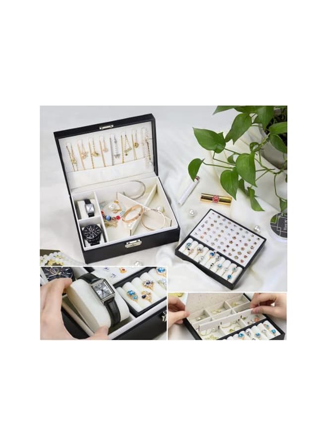 The Bros Jewelry Box, Jewelry Box Organizer For Women Girls, Double Layer Jewelry Storage Case Display Earrings Bracelets Rings Necklaces, Pu Leather Large Jewelry Organizer Storage Case With Lock - Image 4