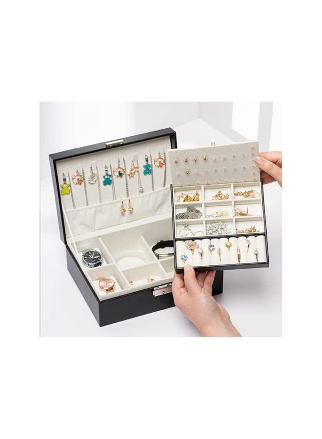 The Bros Jewelry Box, Jewelry Box Organizer For Women Girls, Double Layer Jewelry Storage Case Display Earrings Bracelets Rings Necklaces, Pu Leather Large Jewelry Organizer Storage Case With Lock - Image 3