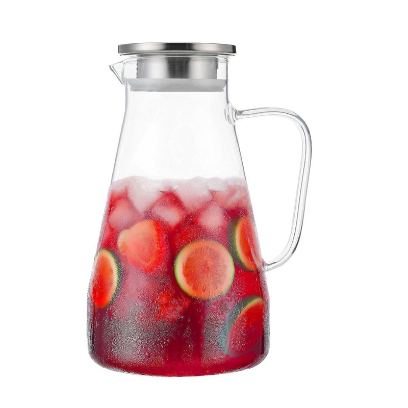 HEIP HEIP Italian Premium Glass Water Jug with Handle | Transparent Beverage Carafe for Home, Office etc.,SAT of 1 (Water Jug !! ::, 1800ML)  - Image 1