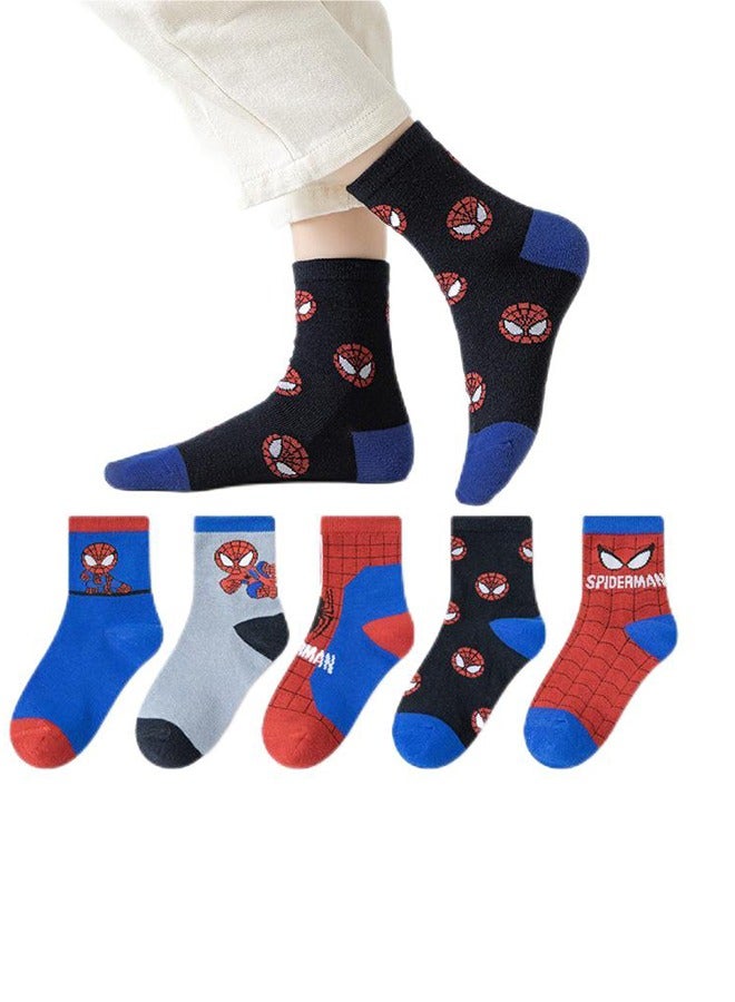Spiderman Boys Socks, 5 Pack Decorative Spiderman Toddler Socks, Kids Tube Socks School Socks Socks for 6-8 Years Boys Spiderman Boys Socks  - Image 1
