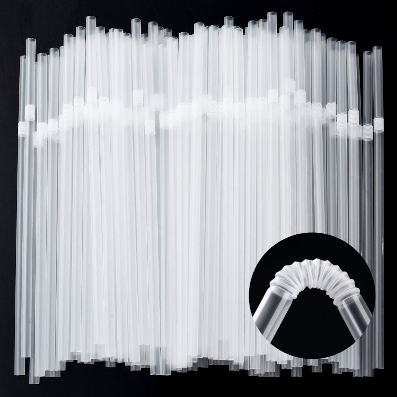 ALINK 100-Pack Clear Flexible Drinking Straws  Plastic Disposable Bendy Straws - 7.75"" x 0.23"" - Image 1