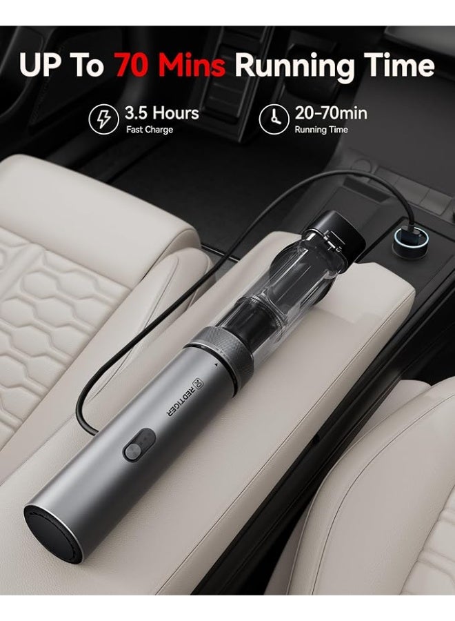 REDTIGER Car Vacuum Cordless, 21000PA Portable Handheld Vacuum Up to 70 Mins Runtime, 3.5H USB-C Fast Charge, Lightweight 4 in1 Mini Hand Held Cleaner Power for Car Home Outdoor Camp Pet Food Black - Image 4