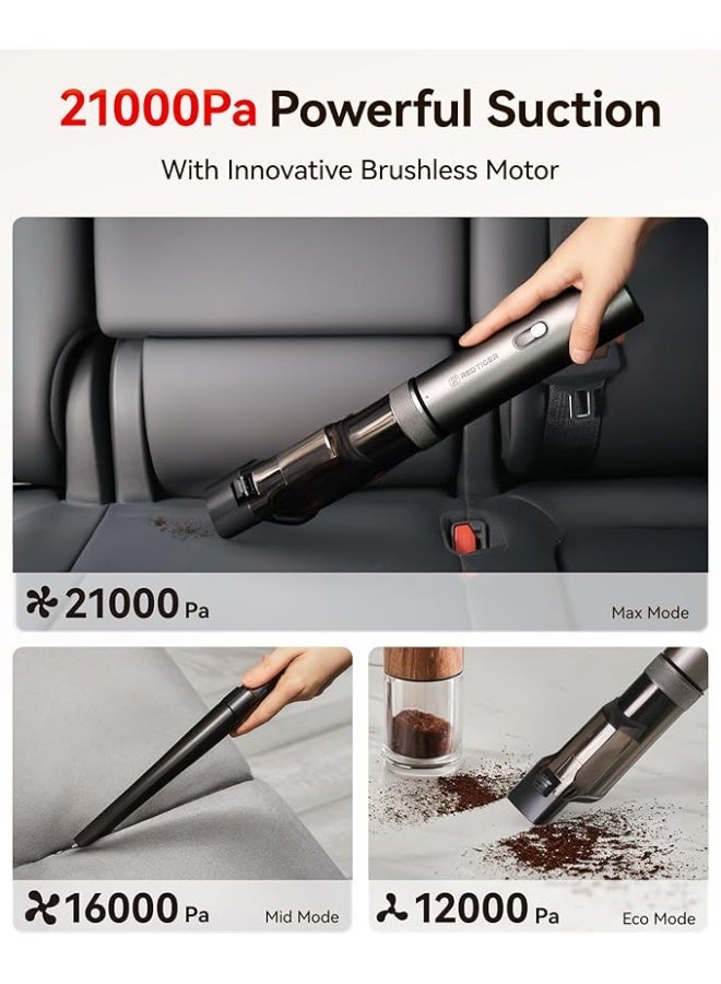 REDTIGER Car Vacuum Cordless, 21000PA Portable Handheld Vacuum Up to 70 Mins Runtime, 3.5H USB-C Fast Charge, Lightweight 4 in1 Mini Hand Held Cleaner Power for Car Home Outdoor Camp Pet Food Black - Image 2