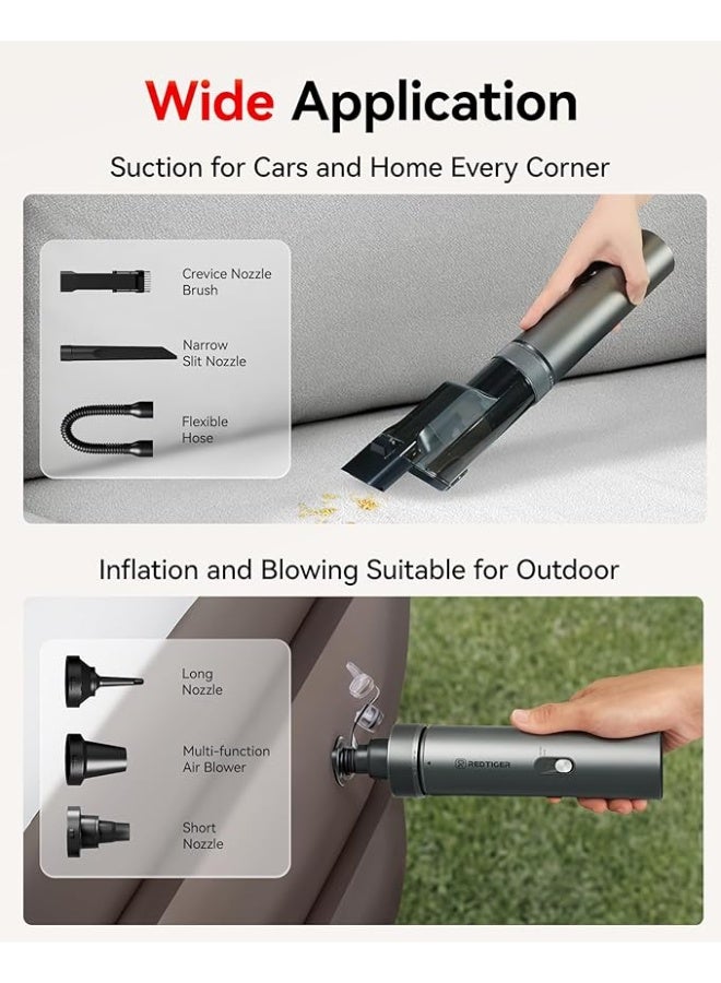 REDTIGER Car Vacuum Cordless, 21000PA Portable Handheld Vacuum Up to 70 Mins Runtime, 3.5H USB-C Fast Charge, Lightweight 4 in1 Mini Hand Held Cleaner Power for Car Home Outdoor Camp Pet Food Black - Image 5