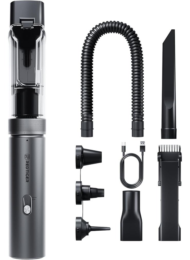 REDTIGER Car Vacuum Cordless, 21000PA Portable Handheld Vacuum Up to 70 Mins Runtime, 3.5H USB-C Fast Charge, Lightweight 4 in1 Mini Hand Held Cleaner Power for Car Home Outdoor Camp Pet Food Black - Image 1