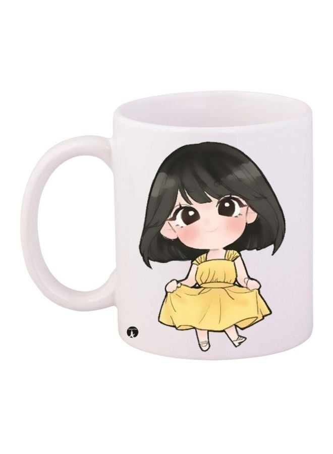 Cartoon Girl Printed Coffee Mug White/Beige/Yellow 11ounce