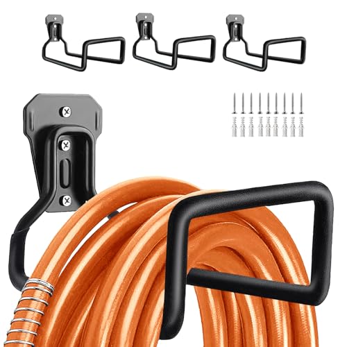 BIJOKETTEN Hose Hanger Hose Holder Wall Mount Heavy Duty Organizer for Garden Hoses Metal Hook Outdoor Rack for Water Hoses 3 Pack - Image 1