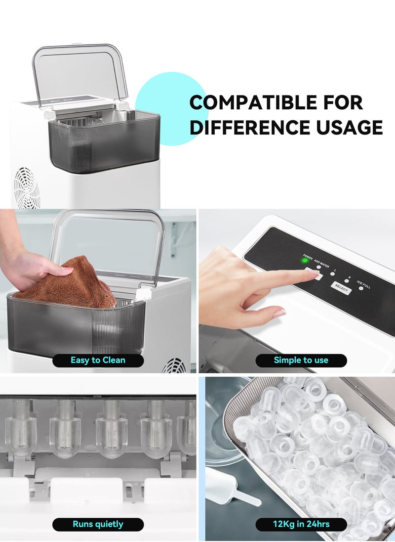 Ice Maker Portable Small Ice Maker,9 Cubes in 8 Mins, 12 KG/24 Hours,with Ice Scoop and Automatic Cleaning Function, Suitable For Camping, Parties, Parties, Kitchen, Home(1.4L White)