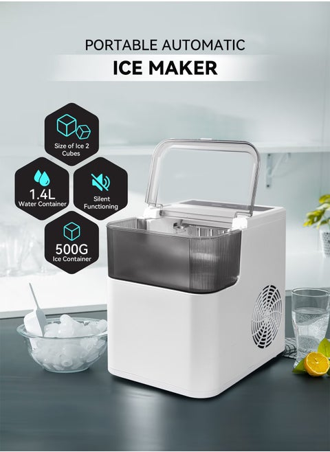 Ice Maker Portable Small Ice Maker,9 Cubes in 8 Mins, 12 KG/24 Hours,with Ice Scoop and Automatic Cleaning Function, Suitable For Camping, Parties, Parties, Kitchen, Home(1.4L White)