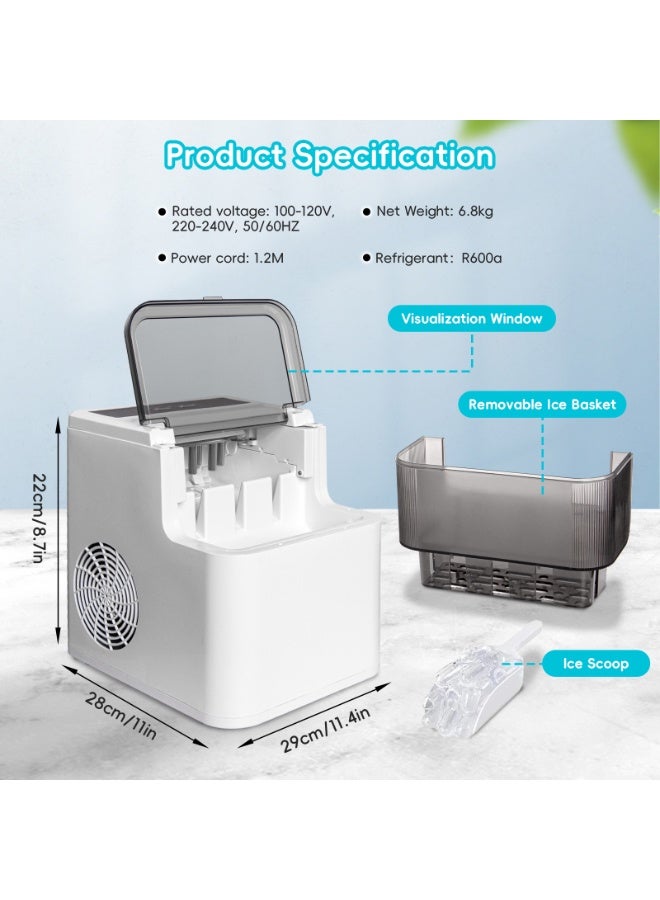 HomKawt Ice Makers, Portable Small Ice Maker,9 Cubes in 8 Mins, 12 KG/24 Hours,with Ice Scoop and Automatic Cleaning Function, Suitable For Camping, Parties, Parties, Kitchen, Home(1.4L White) - Image 5