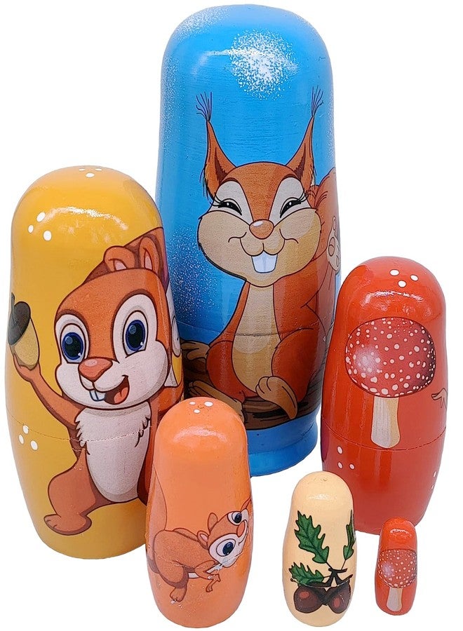 Konrisa 6 Pieces Squirrel Nesting Dolls for Kids Matryoshka Russian Nesting Dolls Wooden Figure Stacking Toys Birthday Party Supplies Home Decoration - Image 1