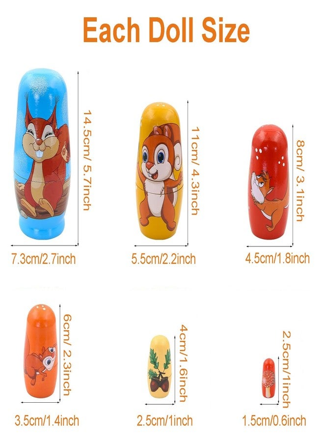 Konrisa 6 Pieces Squirrel Nesting Dolls for Kids Matryoshka Russian Nesting Dolls Wooden Figure Stacking Toys Birthday Party Supplies Home Decoration - Image 3