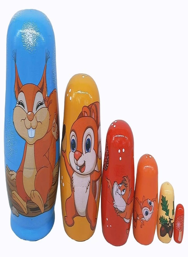 Konrisa 6 Pieces Squirrel Nesting Dolls for Kids Matryoshka Russian Nesting Dolls Wooden Figure Stacking Toys Birthday Party Supplies Home Decoration - Image 2