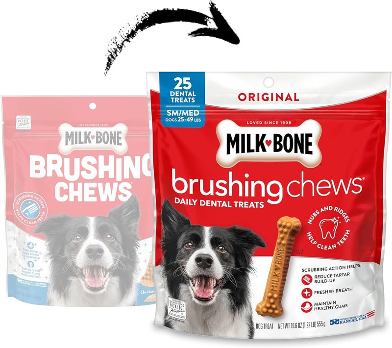 ميلك-بون Milk-Bone Original Brushing Chews، 25 قطعة يومية صغيرة/متوسطة لتنظيف أسنان الكلاب - Image 2