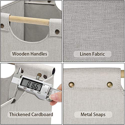 HOONEX Collapsible Storage Bins, 13x13x13in Storage Cubes Linen Fabric, 3 Pack, Storage Baskets with Wooden Carry Handles and Sturdy Heavy Cardboard, for Home, Office, Car, Nursery, Beige - Image 4
