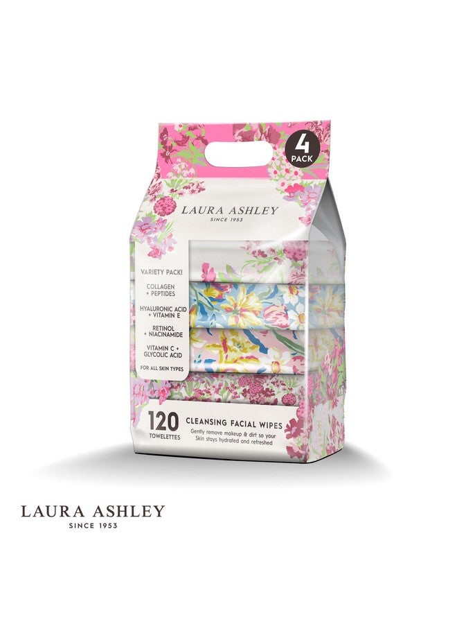 لورا أشلي عبوة من 4 مناديل لتنظيف الوجه للنساء لإزالة المكياج تحتوي على فيتامين سي والريتينول وحمض الهيالورونيك - 120 منديل لتنظيف الوجه - Image 2